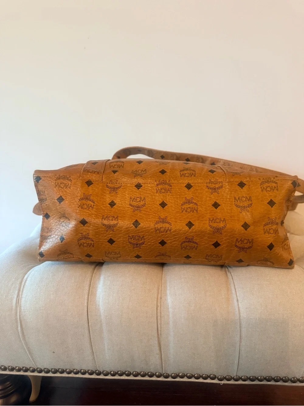Vintage MCM Aren School Bag Tote Cognac Visetos Monogram Crossbody Shoulder